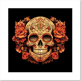 Red Skull and Roses Posters and Art